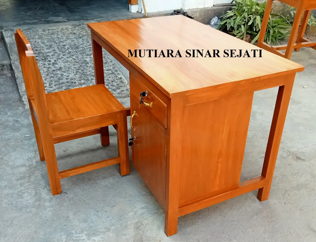 MEJA KURSI SEKOLAH  GURU 1 MEJA 1 KURSI KAYU JATI