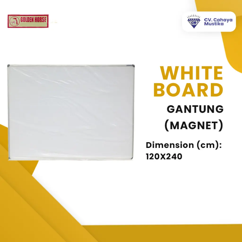 Goldenhorse Whiteboard Papan Tulis Gantung MAGNET Uk 120 x 240 cm