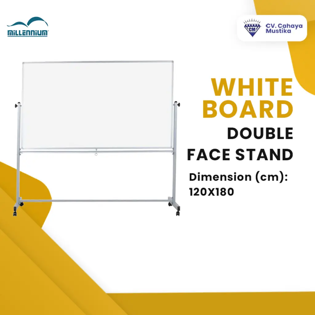 Papan Tulis Whiteboard Standing Magnet Uk 120 x 180 cm Double Face Millenium