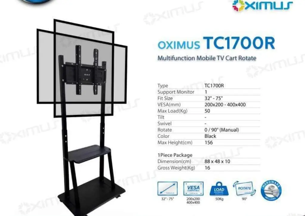 TC1700R OXIMUS 3275 BRACKET TV Rotate LED LCD MONITOR STANDING RODA TV CART
