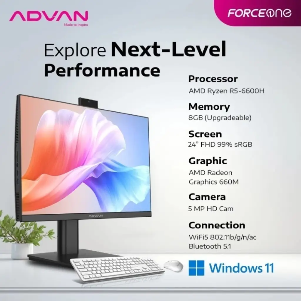 ADVAN PC AIO One Force 1 R5 8S5 RYZEN 5 6600H 8GB SSD 512GB